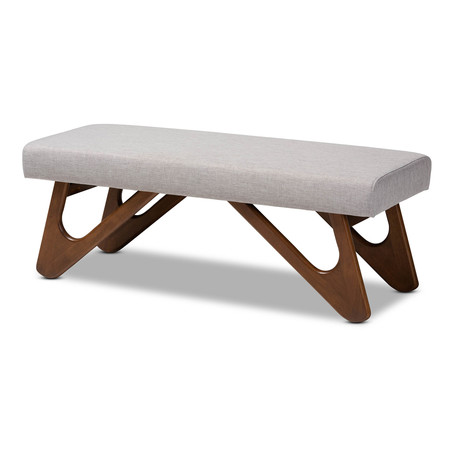 BAXTON STUDIO Rika Beige Upholstered Walnut Brown Finished Boomerang Bench 158-9778